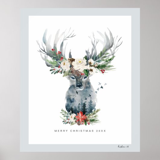Poster Bouquet Mystic Christmas Deer Head Flowers (Devant)