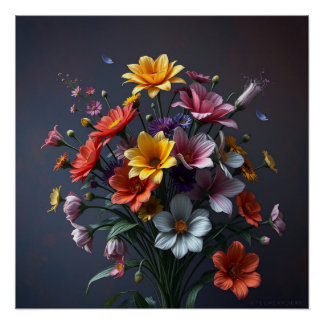 Poster bouquet of colorful flowers