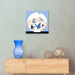 Poster Bouquet orange et Carré battement papillon bleu