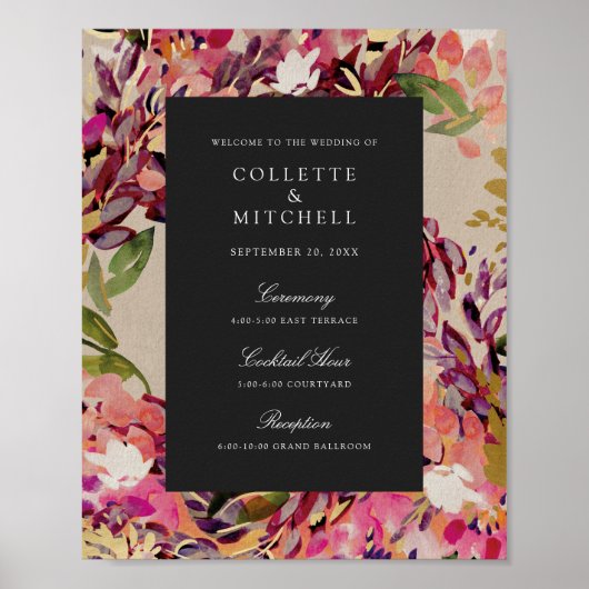 Poster Bouquet romantique Hot Pink Black Mariage Bienvenu (Devant)