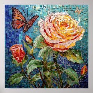 Poster Bouquet Rose de fleurs à la naissance mignonne