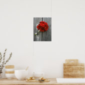 Poster Bouquet Rose rouge & Bois (Cuisine)