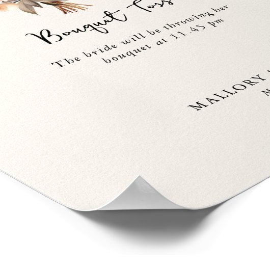 Poster Bouquet Toss Neutre Mariage Information Réception (Coin)