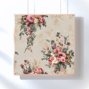 Poster Bouquet vintage floral beige antique