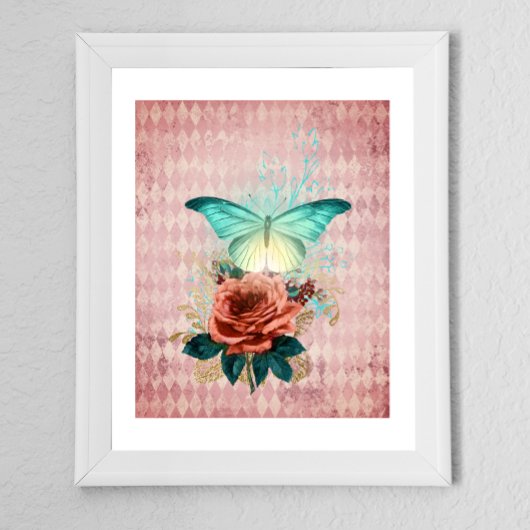 Poster Bouquet vintage Luna Moth