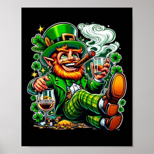 Poster Bourbon et cigares de la Saint-Patrick du Leprecha (Devant)