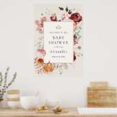 Poster Bourgogne Autumn Florals Baby shower Bienvenue (Cuisine)