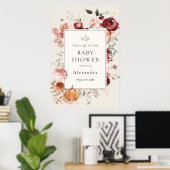 Poster Bourgogne Autumn Florals Baby shower Bienvenue (Bureau à domicile)