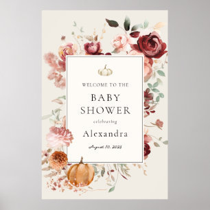 Poster Bourgogne Autumn Florals Baby shower Bienvenue