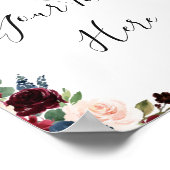 Poster Bourgogne Bleu Nuit Blush Floral Aquarelle (Coin)