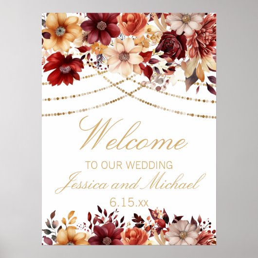 Poster Bourgogne Burnt Orange Cream Floral Mariage Bienve (Devant)