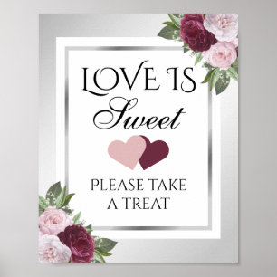 Poster Bourgogne et argent L'amour floral est Mariage dou