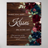 Poster Bourgogne et Bleu Marine Bois Combien de Baisers P (Devant)