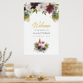 Poster Bourgogne et marine Peacock Vin à thème Mariage (Cuisine)