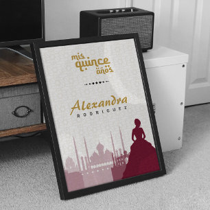 Poster Bourgogne et or Arabe Quinceañera Photo
