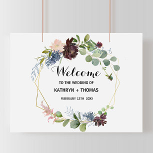 Poster Bourgogne Floral et verdure Mariage de bienvenue