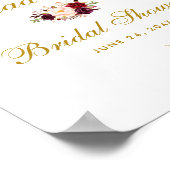 Poster Bourgogne Floral Gold Fête des mariées Bienvenue (Coin)