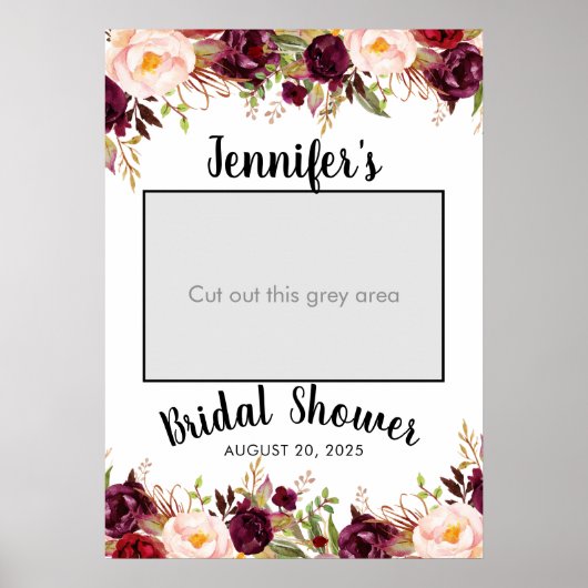 Poster Bourgogne Floral Nom Fête des mariées Photo Prop (Devant)