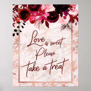 Poster Bourgogne Floral & Rose Gold Love is Sweet Treat