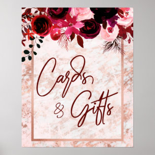 Poster Bourgogne Floral & Rose Gold Wedding Cartes & Cade