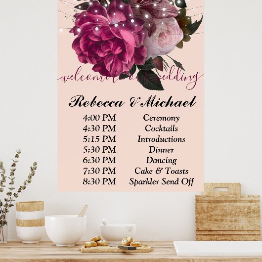 Poster Bourgogne Floral Rustic string ligOrdre des événem (Cuisine)