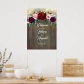 Poster Bourgogne Floral Rustique Mariage campagnard Bienv (Cuisine)
