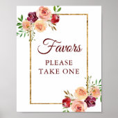 Poster Bourgogne Gold Floral Chic Mariage d'automne Faveu (Devant)