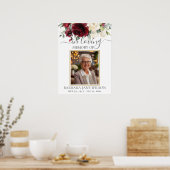 Poster Bourgogne Ivoire Blanc Floral Photo Mémorial Funér (Cuisine)