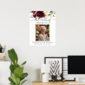 Poster Bourgogne Ivoire Blanc Floral Photo Mémorial Funér (Bureau à domicile)