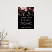 Poster Bourgogne & Mariage rose Floral Détails Bienvenue (Cuisine)