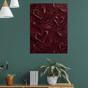 Poster Bourgogne & Or Rose Coeur Texturé Abstrait