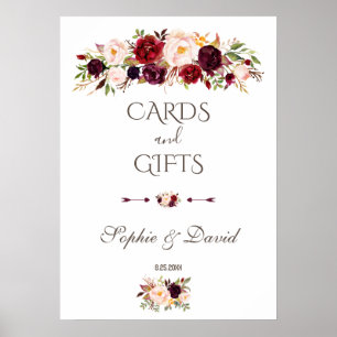 Poster Bourgogne Rouge Marsala Floral Cartes & Cadeaux Ma