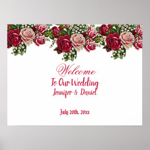 Poster Bourgogne Rouge Russe Mariage campagnard Rose Bien