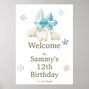 Poster Bours polaires d'hiver mignons Fête d'anniversaire
