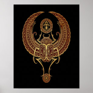 Poster Bousier égyptien à ailes rouges avec coléoptère no