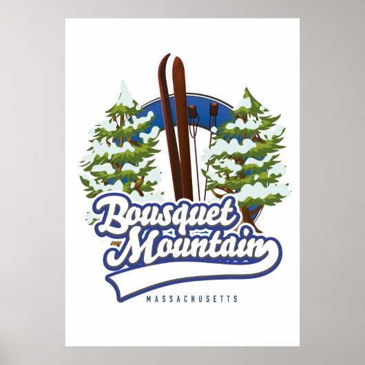 Poster Bousquet Mountain Massachusetts logo Ski (Devant)