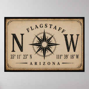Poster Boussole des coordonnées de l'Arizona vintage