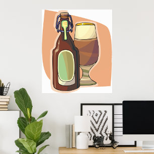 Poster Bouteille de bière artisanale et verre Brasserie r
