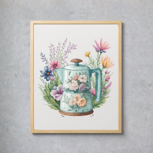 Poster Bouteille de café colorée fleur sauvage