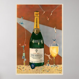 Poster Bouteille de Champagne Vin Boisson Cuisine Rétro V