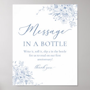 Poster Bouteille de Message de Mariage Bleu de France