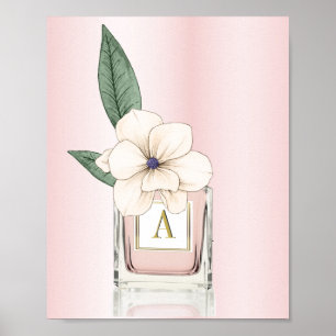 Poster Bouteille de parfum rose Floral Magnolia Monogramm