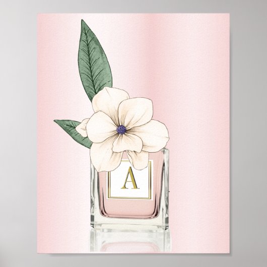 Poster Bouteille de parfum rose Floral Magnolia Monogramm (Devant)