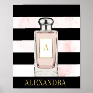 Poster Bouteille de parfum rose Noir Bande Chic Monogramm
