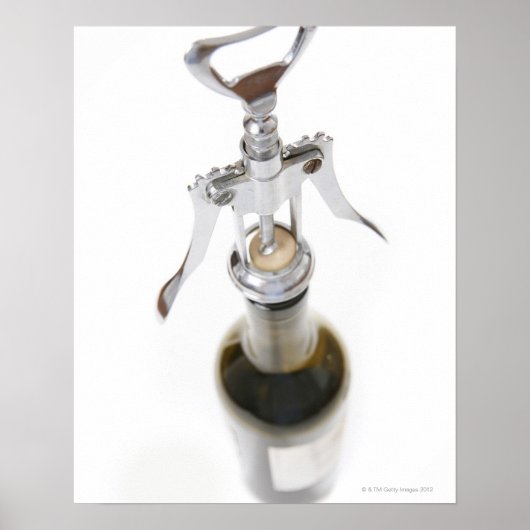 Poster Bouteille de vin avec tire-bouchon. (Devant)