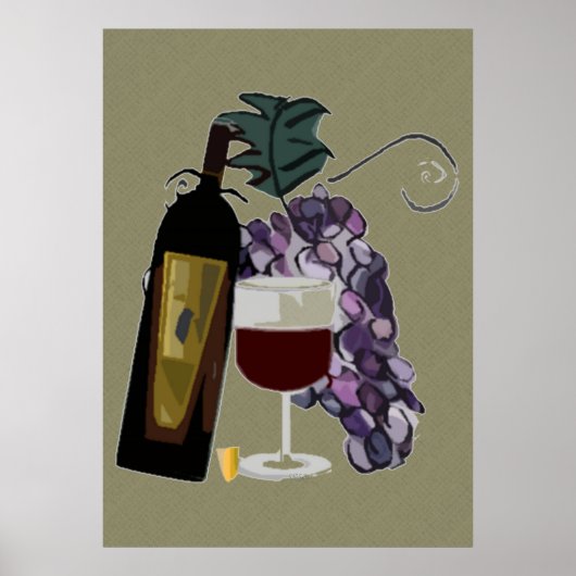 Poster Bouteille de vin dans les raisins (Devant)