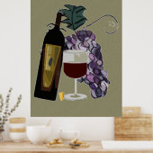 Poster Bouteille de vin dans les raisins (Cuisine)