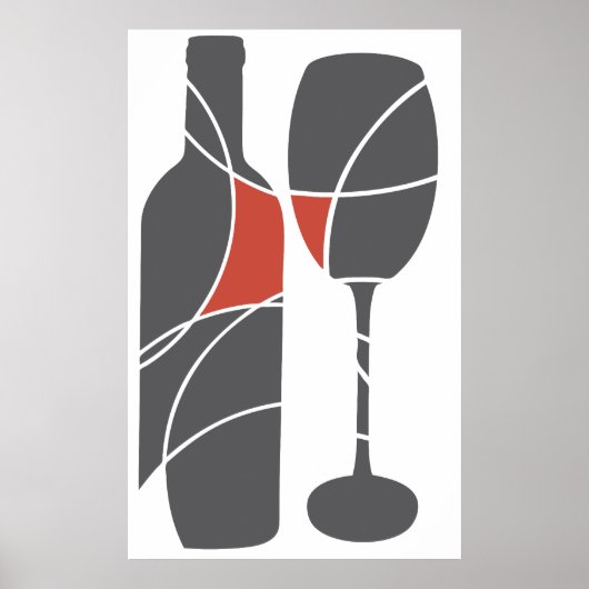 Poster Bouteille de vin et verre (Devant)