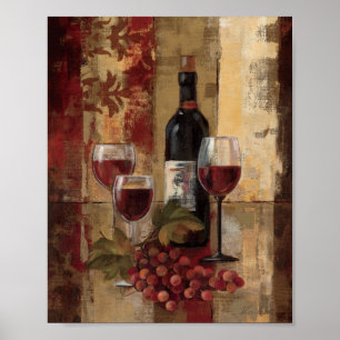 Poster Bouteille de vin et verres de vin