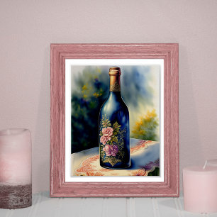 Poster Bouteille de vin florale Art numérique de vie